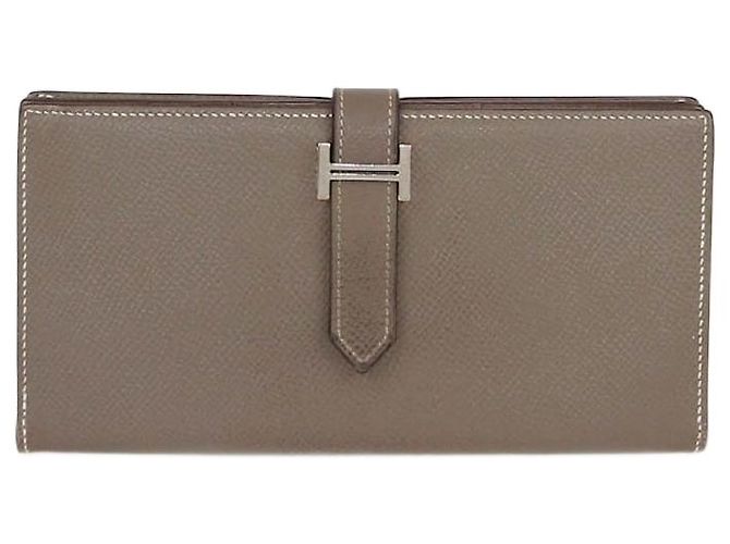 Hermès Cartera Larga Bearn de Cuero Epsom Etoupe de Hermes Gris pardo