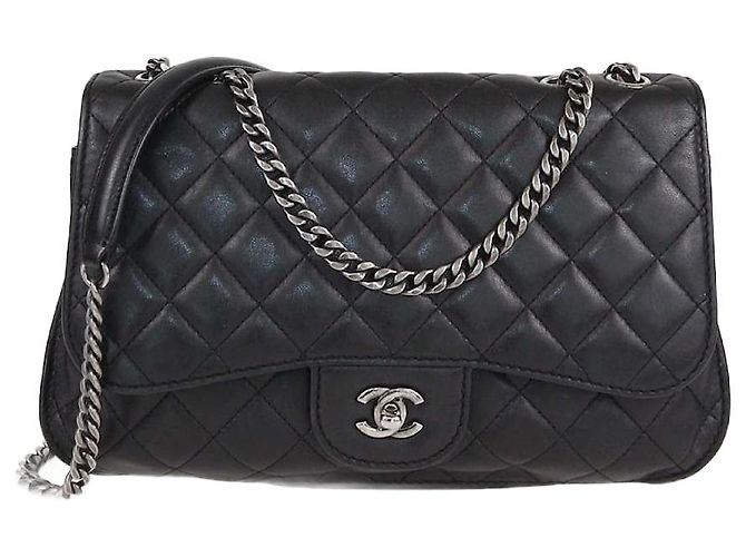 Borsa a tracolla in pelle trapuntata nera a doppio scomparto Chanel Nero
