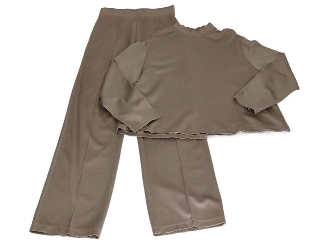 Conjunto de Suéter e Calça em Mistura de Seda Stretch Dris Etoupe da Hermès Taupe