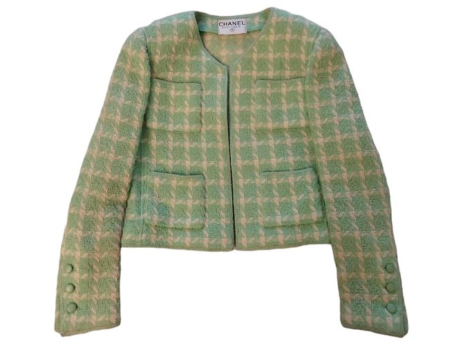 CHANEL green wool houndstooth jacket - Spring Summer 1996