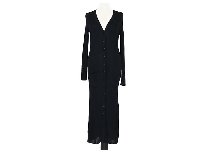 Valentino Schwarzes Viskose-Rippstrick-Maxikleid mit langen Ärmeln