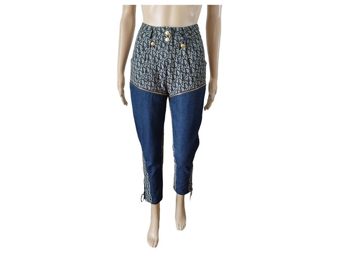 Christian Dior Seltene Dior Oblique-Canvas- und blaue Denim-Hose