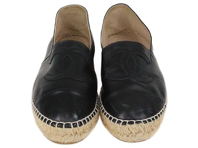 Espadrilles Planos de Cuero Negro CC de Chanel