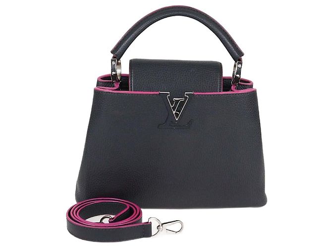 Bolsa Capucines BB em couro preto/fúcsia Louis Vuitton Fuschia