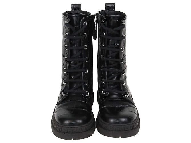 Autre Marque Versace Kids Black Croc Embossed Leather Ankle Boots