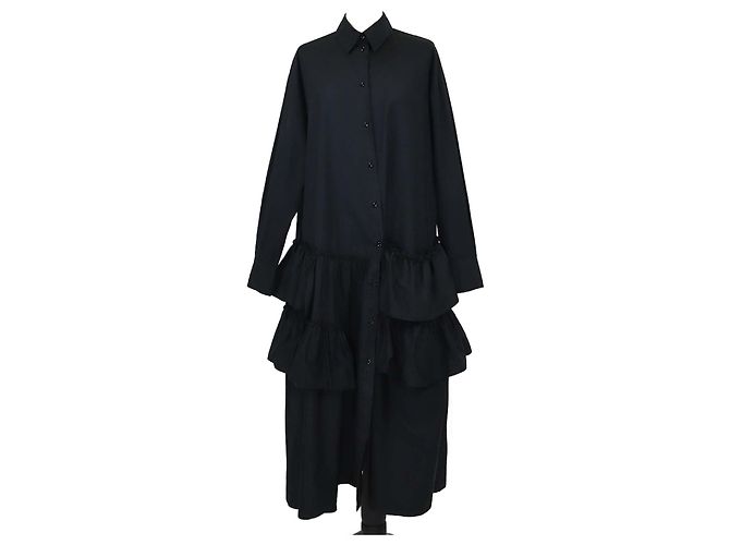 Abito midi in cotone nero con volant sovrapposti Simone Rocha