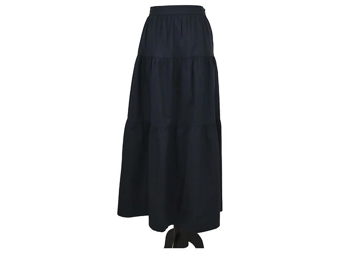 Falda maxi plisada de algodón negra Staud Negro