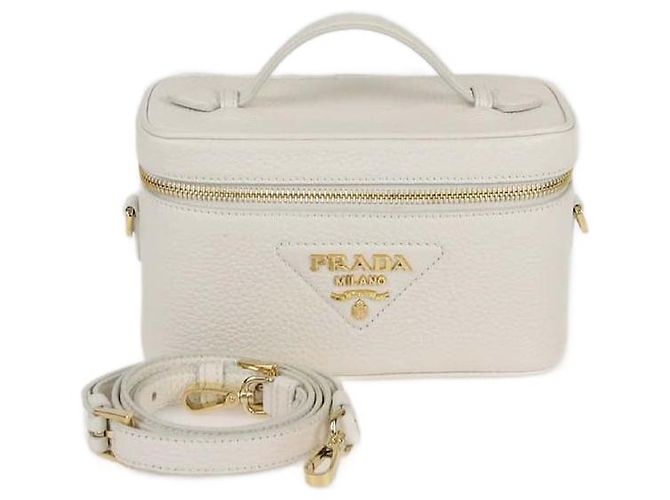 Bolsa mini vanity de couro branco Prada