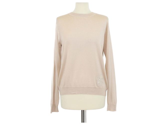 Hermès Beige Cashmere-Seidenmischung Pullover mit gesticktem Hermes-Logo