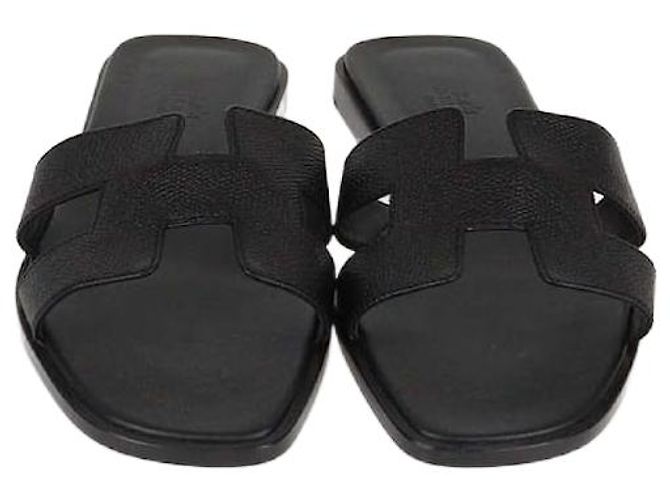 Sandali Oran in pelle Epsom nera di Hermès Nero