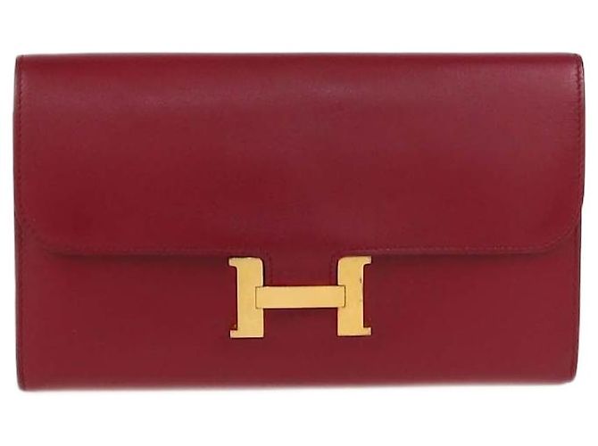 Cartera larga Constance en cuero Swift Rouge H de Hermès Roja
