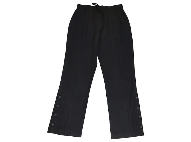 3.1 Phillip Lim Black Blend Wool Button Detail Drawstring Pants
