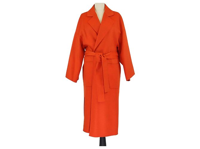 Loewe Orange Wool & Cashmere Blend Belted Trench Coat