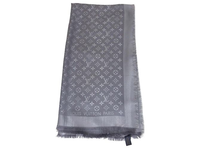 Louis Vuitton Metallic Grey Blend Silk Monogram Classic Shawl