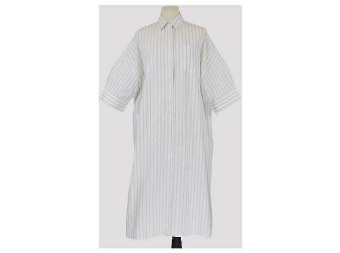 Vestido de manga corta Terregles de algodón a rayas blancas Mackintosh Blanco