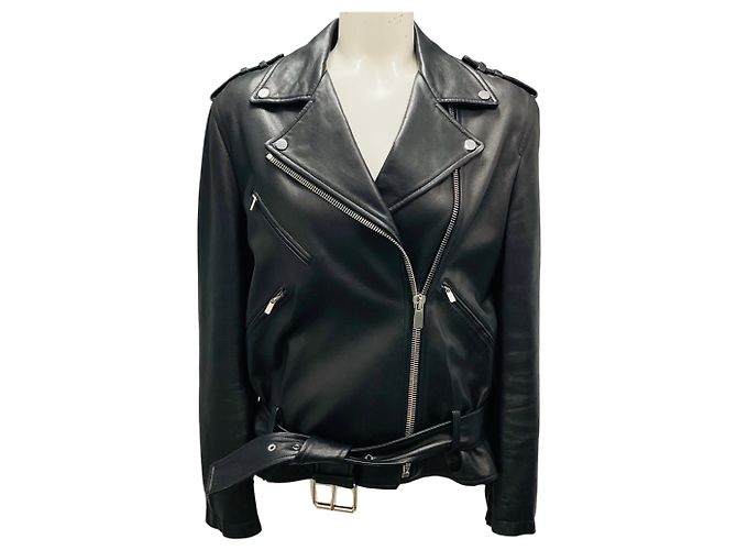 Michael Kors Collection Black Lamb Leather Moto Zip Jacket