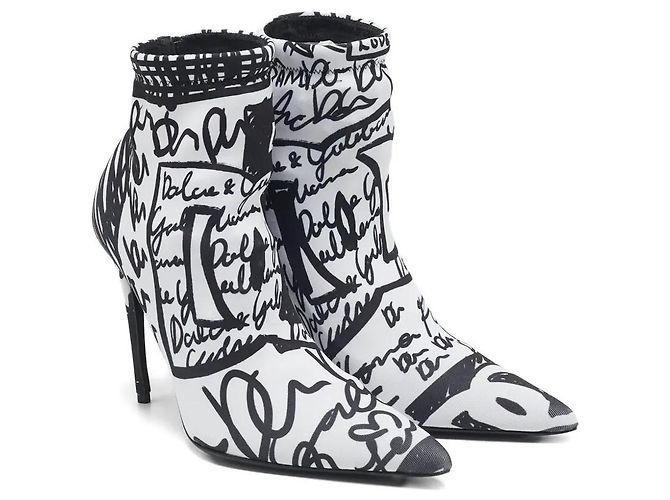 Dolce & Gabbana DOLCE&GABBANA  DG doodle ankle sock boots Black White