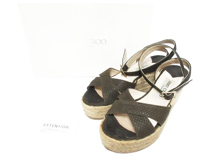 Jimmy Choo Cross Belt Wedge Sandals Brown