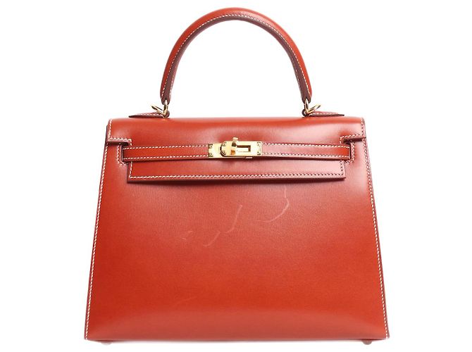 Hermès Bolso Brique Kelly 25 en cuero Box Calf Castaño