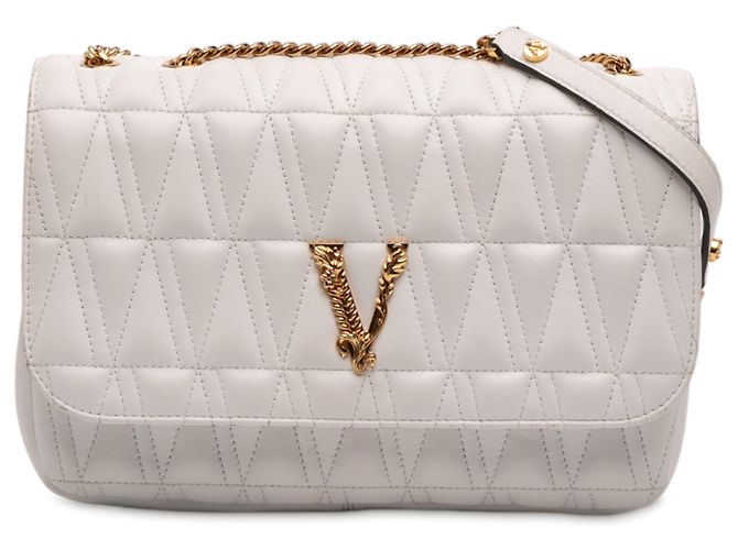 Bolsa transversal Virtus V em couro nappa branco da Versace