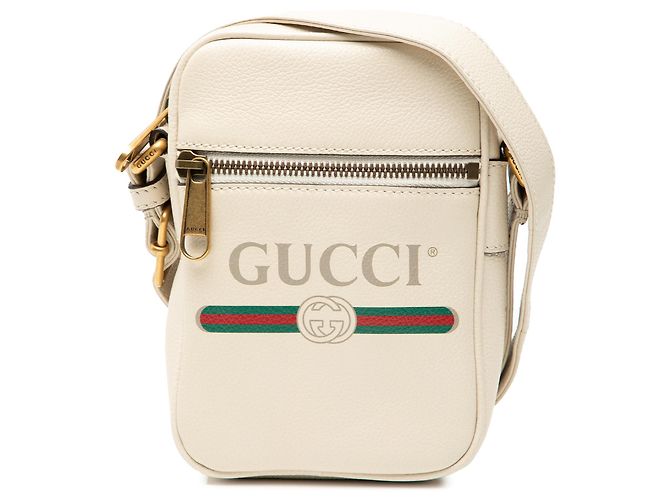 Gucci Mini Crossbody em Couro Graneado Branco com Logo