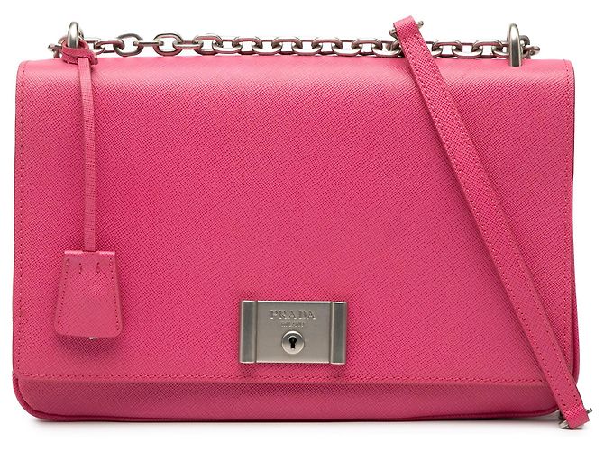 Prada Pink Saffiano Lux Lock Chain Flap Rose