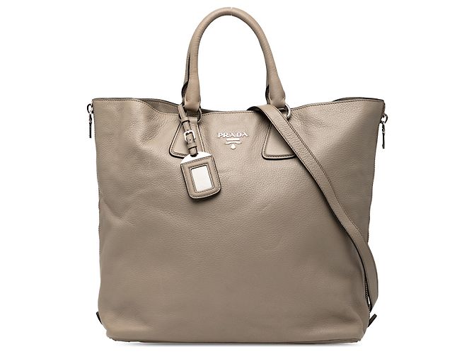 Sac convertible à zip latéral en vitello daino marron Prada Taupe