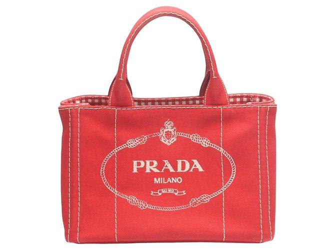 Prada Canapa Tote Mini Canvas Bag Red