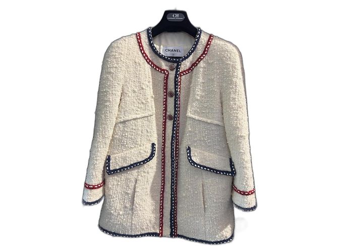 Chanel Abrigo de Tweed Blanco y Seda