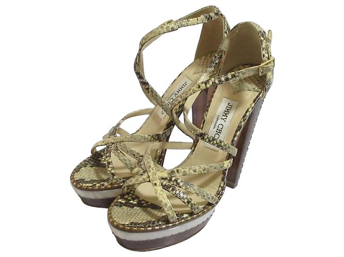 JIMMY CHOO Python High Heel Sandalen Braun Beige