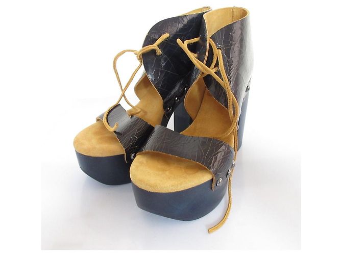 Sandales à lacets en cuir craqué Jil Sander Navy