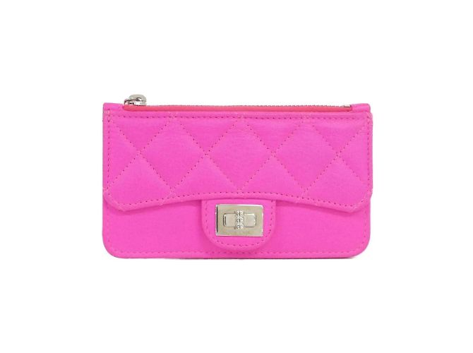 Tarjetero de cuero rosa Chanel