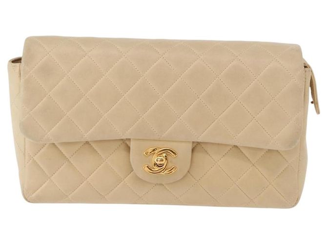 Chanel Vintage Classic Flap Backpack Quilted Lambskin Medium Beige