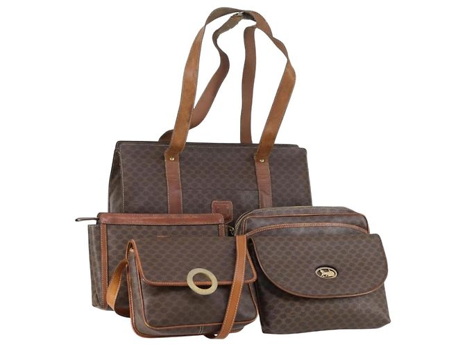 Céline Bolsa de Ombro em Lona Macadam CELINE PVC 5 Set Marrom Auth ki6106