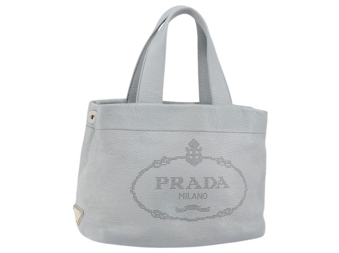 PRADA Petit Sac Tote Cuir Perforé Gris Or Auth bs30580 Marron Doré