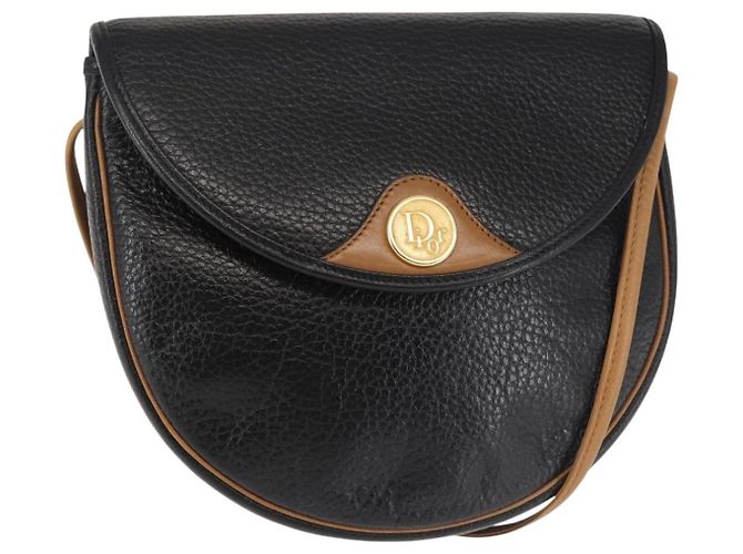 Christian Dior Schultertasche aus Leder Schwarz Gold Auth BA6146 Golden
