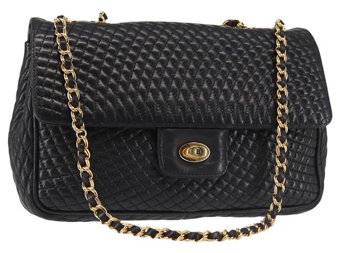 BALLY Borsa a Spalla a Catena Pelle Nera Oro Auth am9054 Nero D'oro