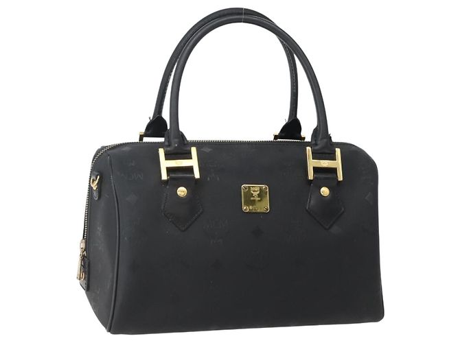 Borsa Boston MCM Logogram Vicetos PVC Nero Oro Auth am9026 D'oro