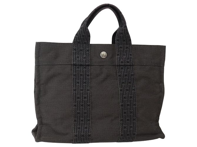Hermès HERMES Sac à main Her Line PM Toile Gris Argent Auth 143972 Marron Argenté