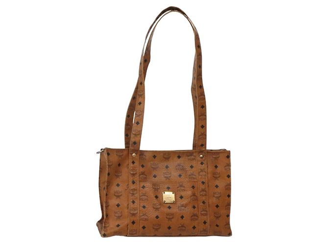 Borsa Tote MCM Logogram Vicetos in pelle PVC marrone e oro Auth am9032 D'oro