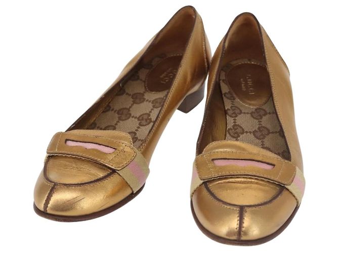 GUCCI Pumps Leder Gold Auth ac3875 Golden