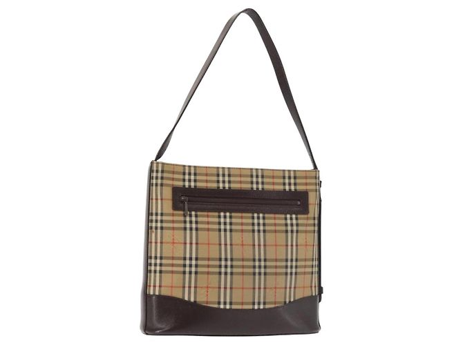 Bolsa de ombro em lona Nova Check bege e dourada Auth BA6463 da BURBERRY Dourado