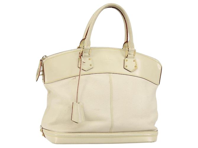LOUIS VUITTON Handtasche Suhari Lockit MM Leder Weiß M91874 LV Auth BA6191