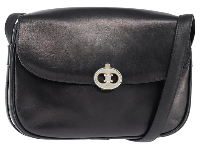 Céline Bolso de Hombro CELINE de Cuero Negro Dorado Auth bs30310
