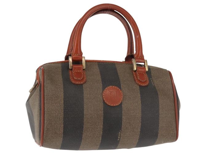 Pequin FENDI Pecan Canvas Handtasche PVC Schwarz Braun Auth 146281