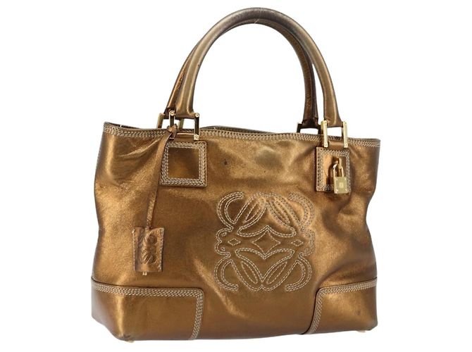 LOEWE Anagram Justa Sac à Main Cuir Bronze Or Auth 148910 Doré