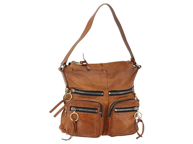 Chloé Bolsa de Ombro Chloe Betty em Couro Marrom Prata Ouro Auth 144492 Dourado