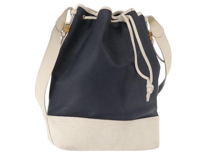 Borsa a Spalla LOEWE in Pelle Blu Navy Oro Auth 144366 D'oro
