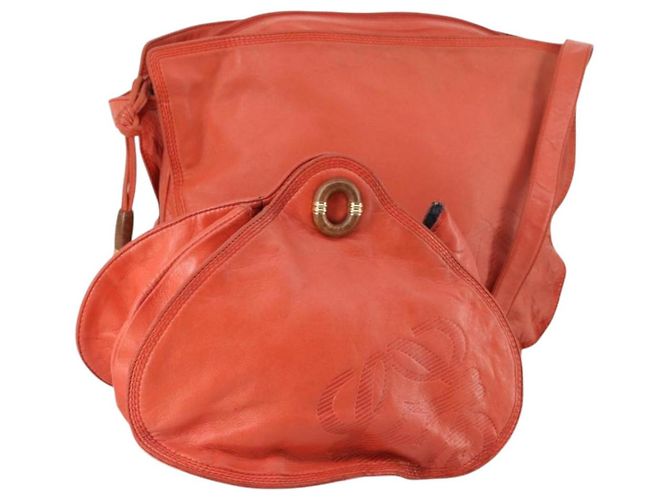 Bolsa de Ombro LOEWE em Couro Laranja Dourado Auth BA6091
