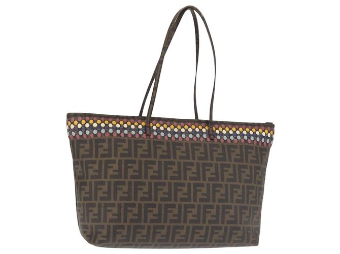 FENDI Zucca Canvas Tote Bag Schwarz Braun Auth 144917